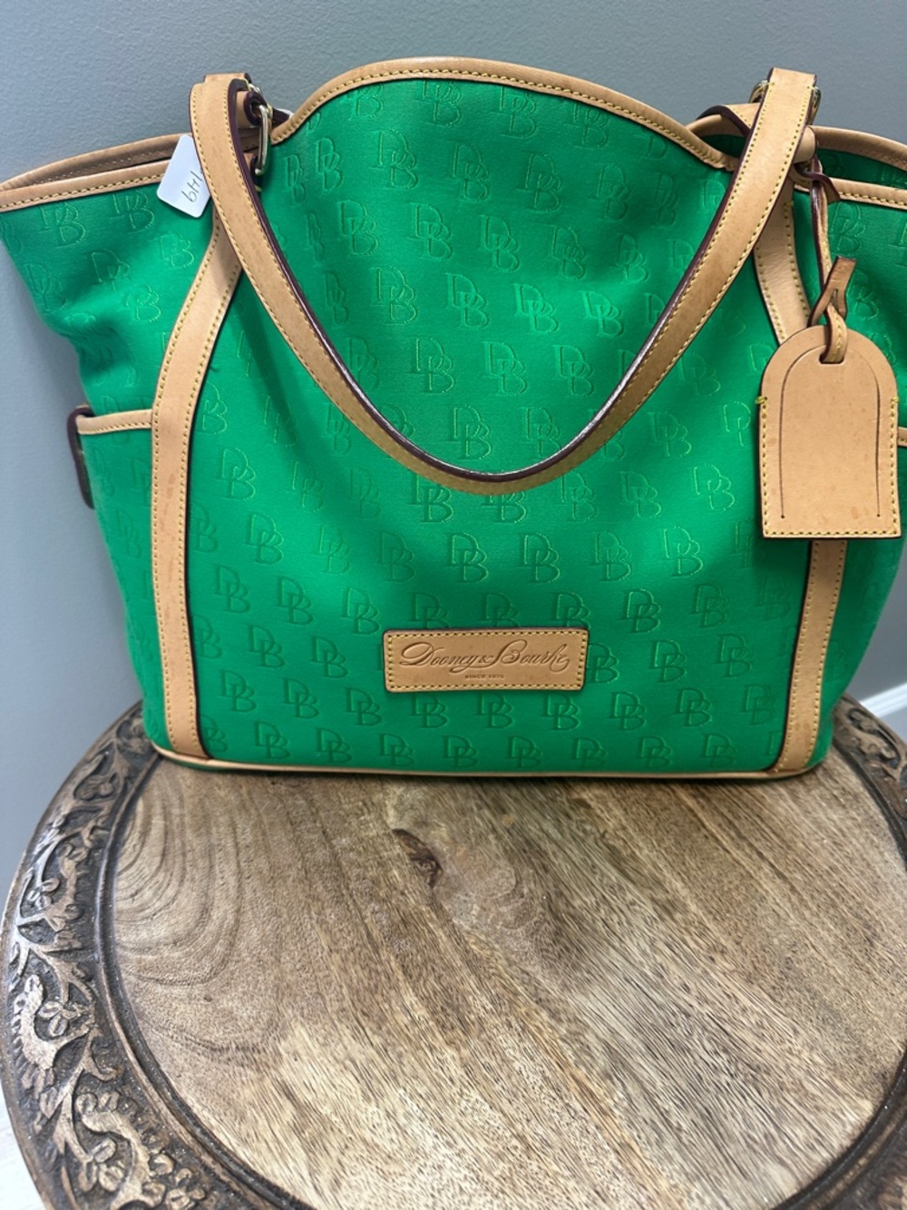 Dooney & Bourke Emerald Green Tote with Tan Trim